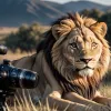 Pradă neobișnuită: Un leu din Kenya a furat un obiectiv foto în timpul unui safari