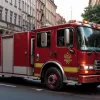 Autospecială de pompieri vandalizată în Kassel, Germania, în timpul unei intervenții
