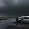 Accident rutier grav lângă Losheim: Mașină răsturnată pe B268 din cauza ploii torențiale