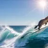 Apariție spectaculoasă: Un leu de mare a sărit din apă direct printre surferi